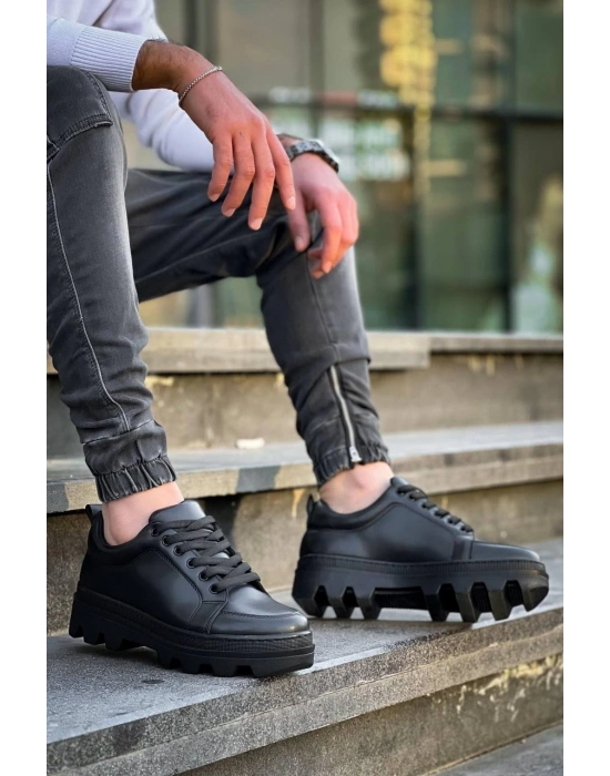 Kb-056 Kuback Siyah Cilt Siyah Yüksek Taban Günlük Erkek Spor Ayakkabı