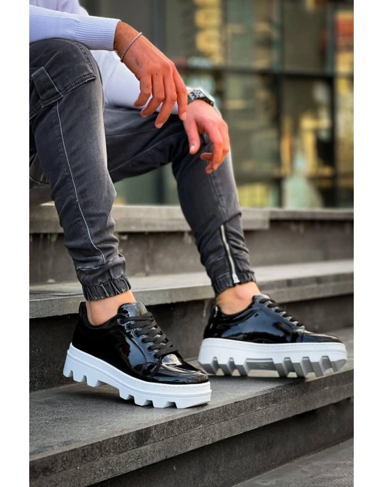 KB-056 Kuback Siyah Rugan Beyaz Yüksek Taban Günlük Spor Ayakkabı