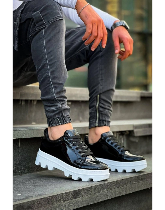 KB-056 Kuback Siyah Rugan Beyaz Yüksek Taban Günlük Spor Ayakkabı