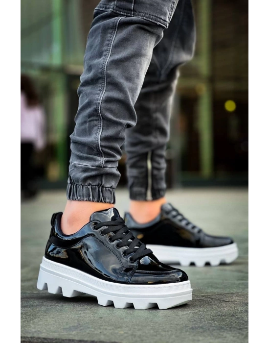 Kb-056 Kuback Siyah Rugan Beyaz Yüksek Taban Günlük Erkek Spor Ayakkabı