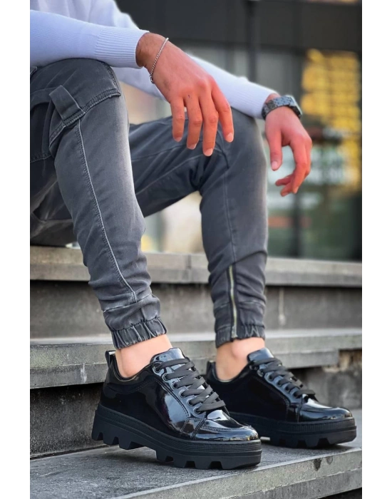 Kb-056 Kuback Siyah Rugan Siyah Yüksek Taban Günlük Erkek Spor Ayakkabı