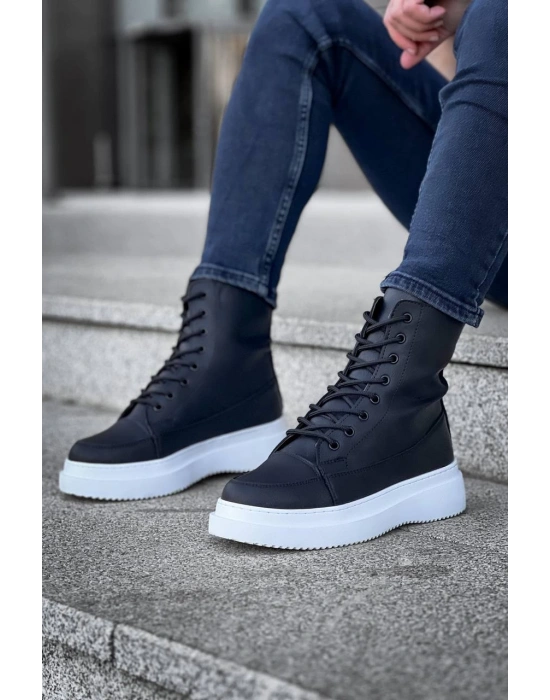 Kb-0991 Kuback Siyah Cilt Yüksek Taban Bağcıklı Postal Erkek Bot