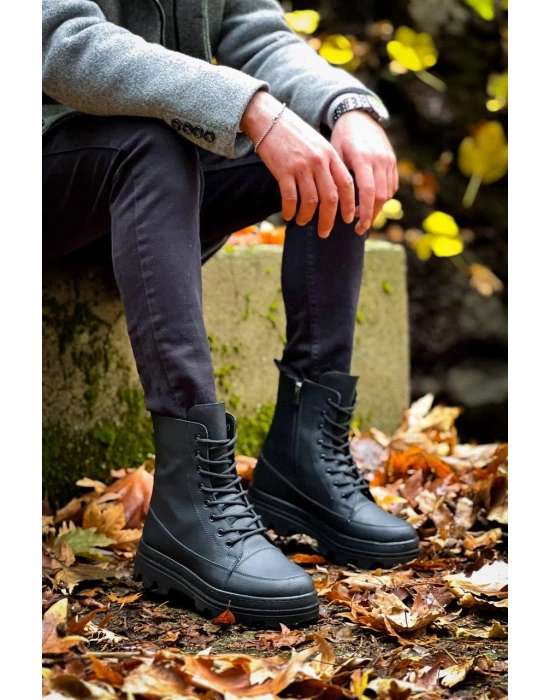 Kb-0993 Kuback Siyah Cilt Siyah Yüksek Taban Postal Erkek Bot