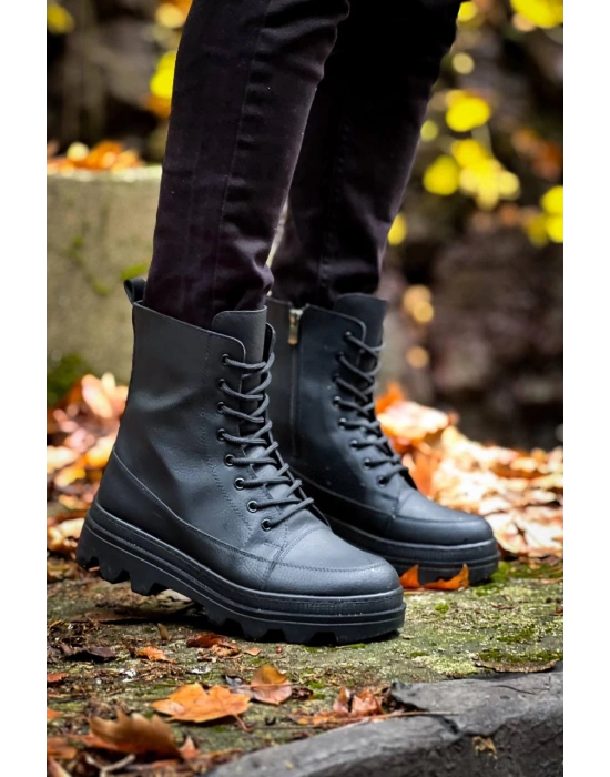 Kb-0993 Kuback Siyah Cilt Siyah Yüksek Taban Postal Erkek Bot