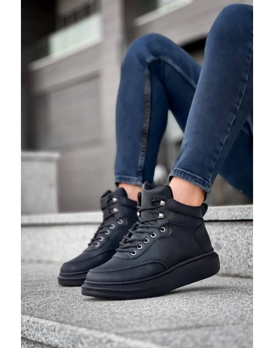 Kb-0994 Kuback Siyah Cilt Siyah Yüksek Taban Erkek Bilek Erkek Bot