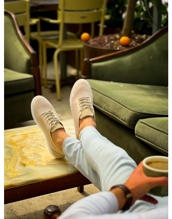 Kb-101 Kuback Bej Triko Bağcıklı Günlük Erkek Ayakkabı Erkek Günlük Ayakkabı