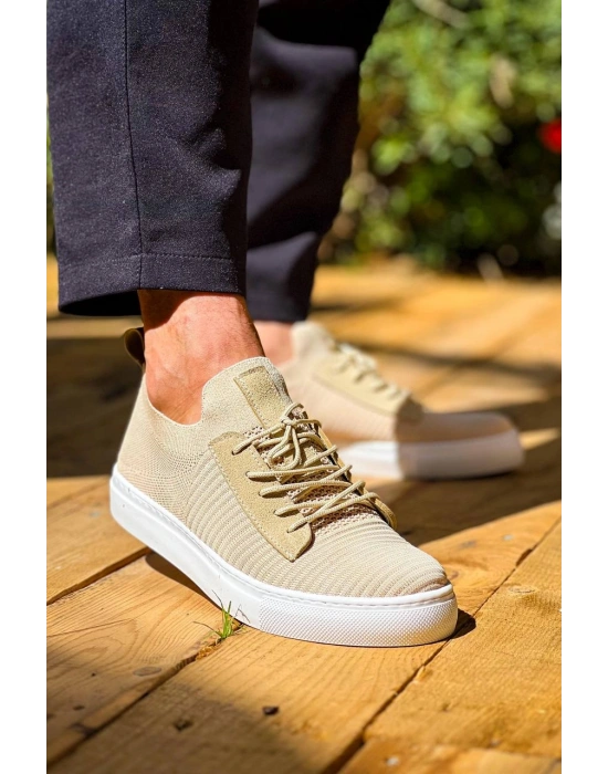 KB-110  Kuback Bej Triko Yüksek Taban Bağcıklı Günlük Erkek Ayakkabı