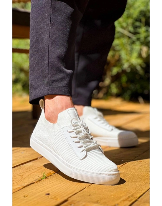 KB-110  Kuback Beyaz Triko Yüksek Taban Bağcıklı Günlük Erkek Ayakkabı
