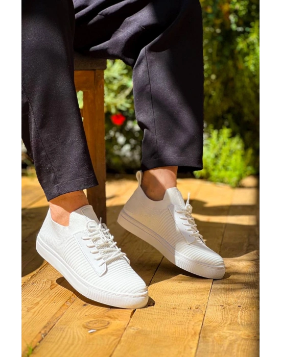 KB-110  Kuback Beyaz Triko Yüksek Taban Bağcıklı Günlük Erkek Ayakkabı