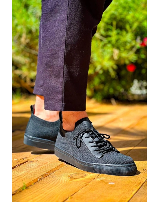 KB-110  Kuback Siyah Triko Siyah Yüksek Taban Bağcıklı Günlük Erkek Ayakkabı