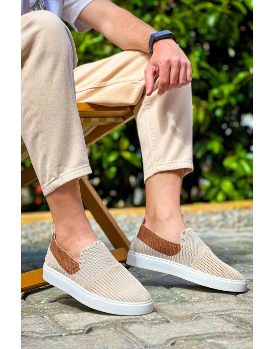 KB-114  Kuback Bej Taba Triko Yüksek Taban Bağcıksız Günlük Erkek Ayakkabı