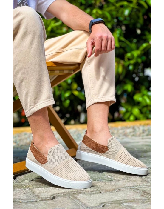 Kb-114 Kuback Bej Taba Triko Yüksek Taban Bağcıksız Günlük Erkek Ayakkabı Erkek Günlük Ayakkabı