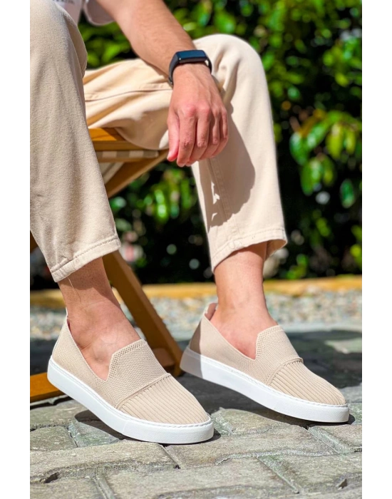 Kb-114 Kuback Bej Triko Yüksek Taban Bağcıksız Günlük Erkek Ayakkabı Erkek Günlük Ayakkabı