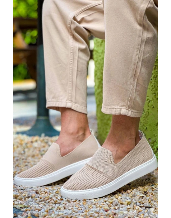 KB-114  Kuback  Bej Triko Yüksek Taban Bağcıksız Günlük Erkek Ayakkabı