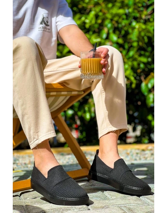 KB-114  Kuback Siyah Triko Siyah  Yüksek Taban Bağcıksız Günlük Erkek Ayakkabı