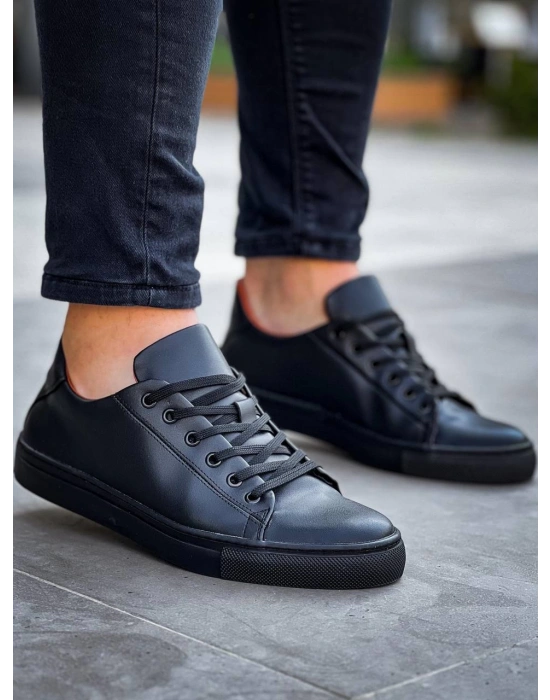 Kb-122 Kuback Siyah Cilt Siyah Yüksek Taban Bağcıklı Günlük Erkek Ayakkabı Erkek Günlük Ayakkabı