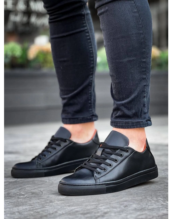 KB-122  Kuback Siyah Cilt Siyah Yüksek Taban Bağcıklı Günlük Erkek Ayakkabı