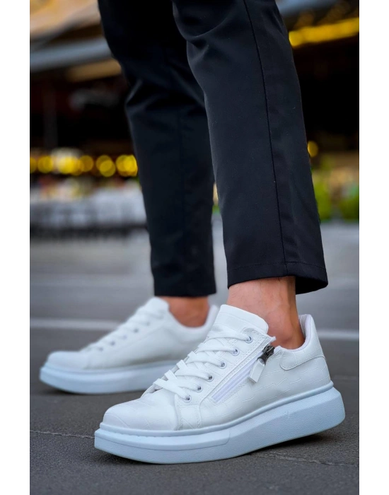 KB-309  Kuback Beyaz Fermuar Ve Bağcıklı  Günlük Erkek  Ayakkabı