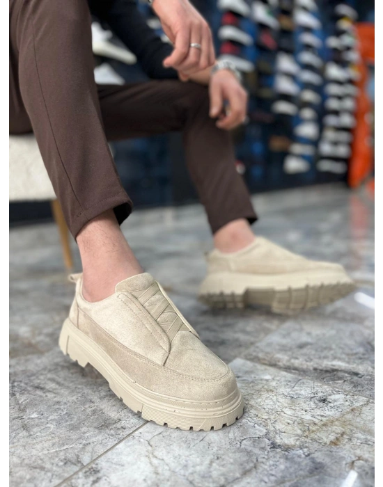 KB-703 Kuback Bej Süet Lastikli Günlük Erkek Ayakkabı