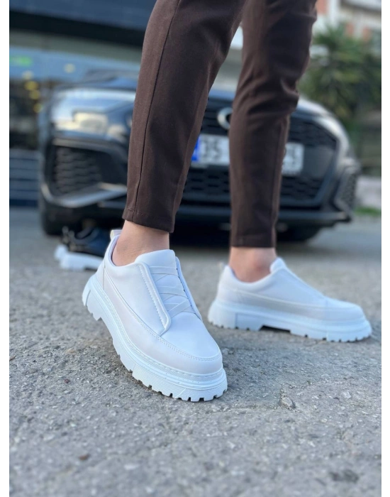 KB-703 Kuback Beyaz Cilt Lastikli Günlük Erkek Ayakkabı