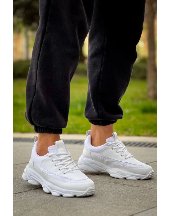 Kb-707 Kuback Beyaz Cilt Yüksek Taban Bağcıklı Günlük Erkek Ayakkabı Erkek Günlük Ayakkabı