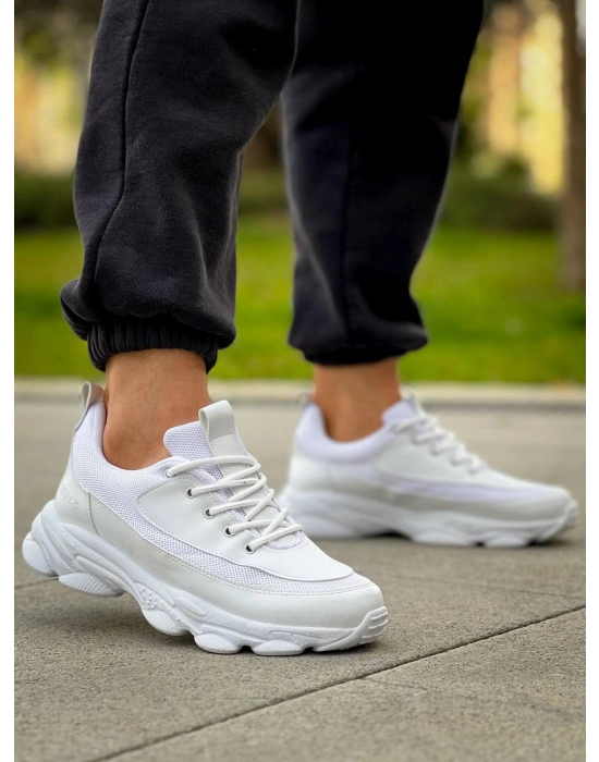 KB-707  Kuback  Beyaz Cilt Yüksek Taban Bağcıklı Günlük Erkek Ayakkabı