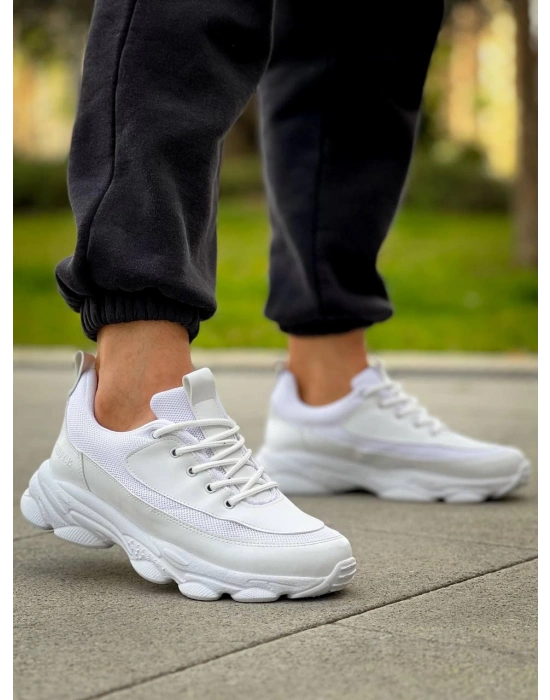 Kb-707 Kuback Beyaz Cilt Yüksek Taban Bağcıklı Günlük Erkek Ayakkabı Erkek Günlük Ayakkabı