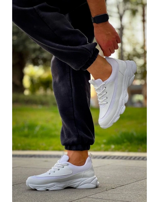 Kb-707 Kuback Beyaz Cilt Yüksek Taban Bağcıklı Günlük Erkek Ayakkabı Erkek Günlük Ayakkabı