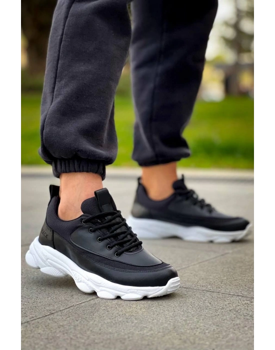 Kb-707 Kuback Siyah Cilt Yüksek Taban Bağcıklı Günlük Erkek Ayakkabı Erkek Günlük Ayakkabı