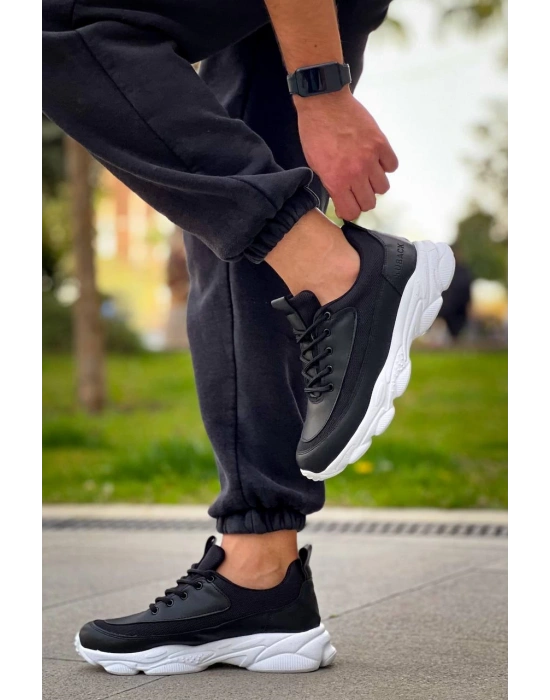 Kb-707 Kuback Siyah Cilt Yüksek Taban Bağcıklı Günlük Erkek Ayakkabı Erkek Günlük Ayakkabı