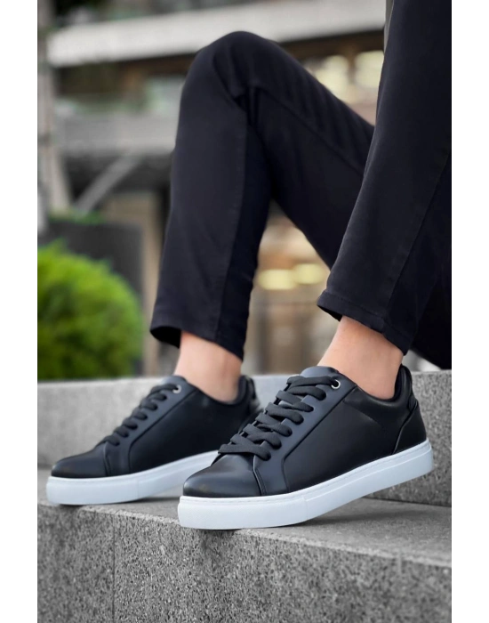 KB-BX1  Kuback Siyah Cilt Yüksek Beyaz Taban Günlük Erkek Ayakkabı