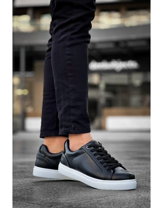 KB-BX1  Kuback Siyah Cilt Yüksek Beyaz Taban Günlük Erkek Ayakkabı