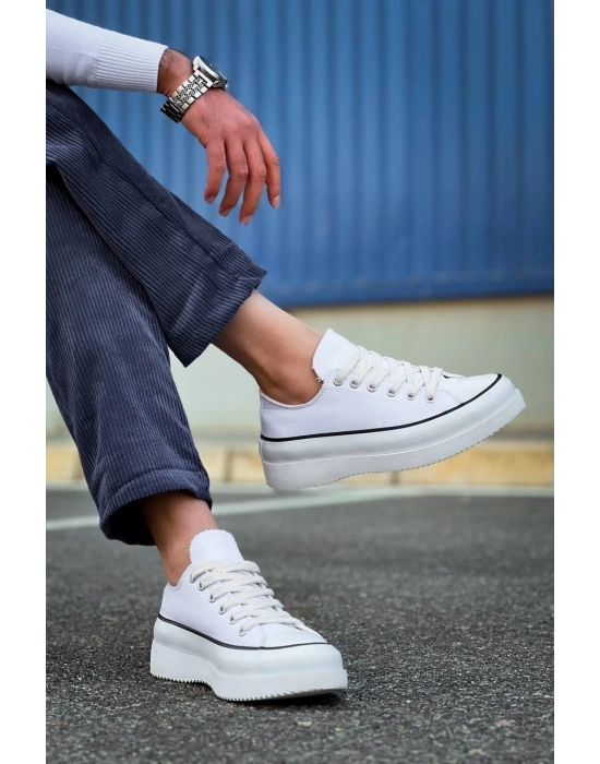 Kb-cx-3 Kuback Kısa Beyaz Keten Beyaz Yüksek Taban Erkek Spor Ayakkabı