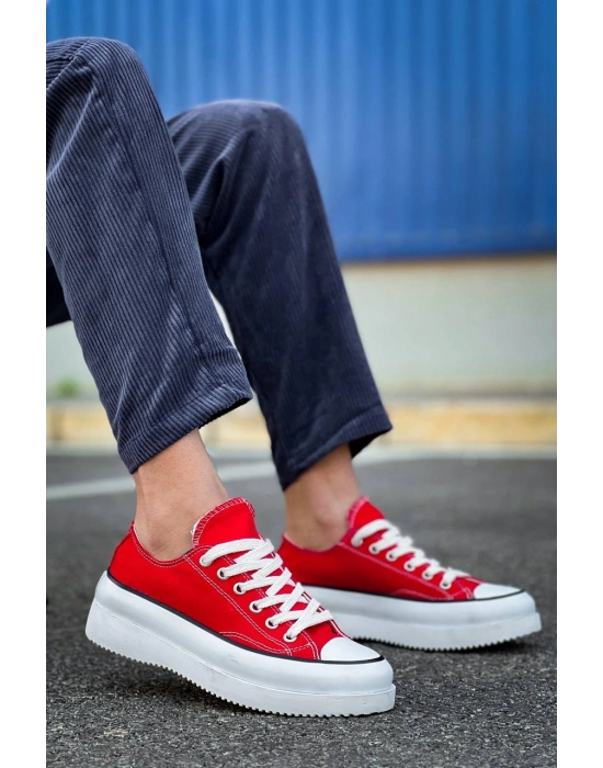 KB-CX-3 Kuback Kısa Kırmızı Keten Beyaz Yüksek Taban Spor Ayakkabı