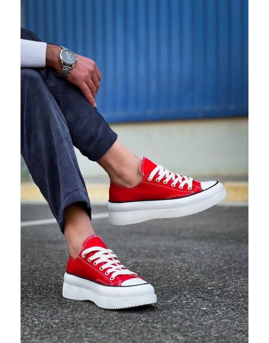 KB-CX-3 Kuback Kısa Kırmızı Keten Beyaz Yüksek Taban Spor Ayakkabı