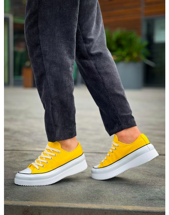 Kb-cx-3 Kuback Kısa Sarı Keten Beyaz Yüksek Taban Erkek Spor Ayakkabı