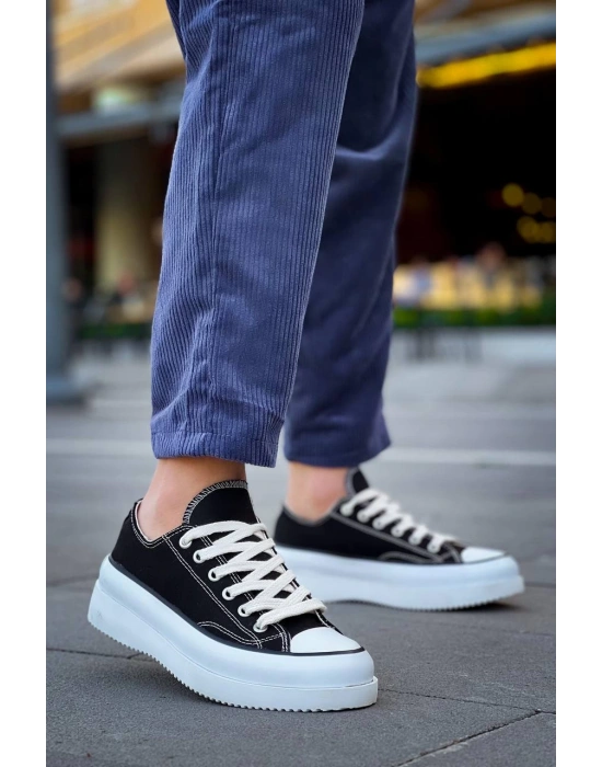 Kb-cx-3 Kuback Kısa Siyah Keten Beyaz Yüksek Taban Erkek Spor Ayakkabı