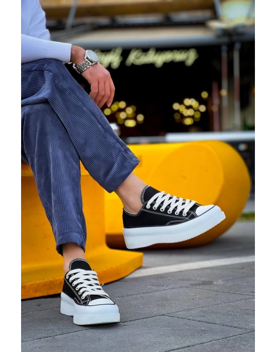 KB-CX-3 Kuback Kısa Siyah Keten Beyaz Yüksek Taban Spor Ayakkabı