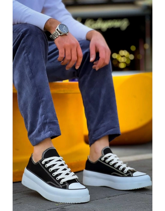 Kb-cx-3 Kuback Kısa Siyah Keten Beyaz Yüksek Taban Erkek Spor Ayakkabı