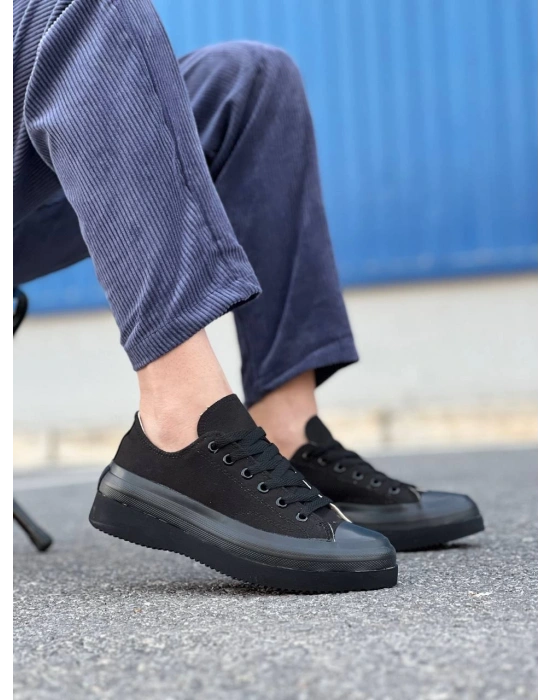 Kb-cx-3 Kuback Kısa Siyah Keten Siyah Yüksek Taban Erkek Spor Ayakkabı