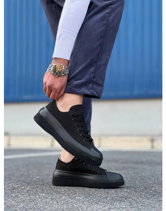 KB-CX-3 Kuback Kısa Siyah Keten Siyah Yüksek Taban Spor Ayakkabı