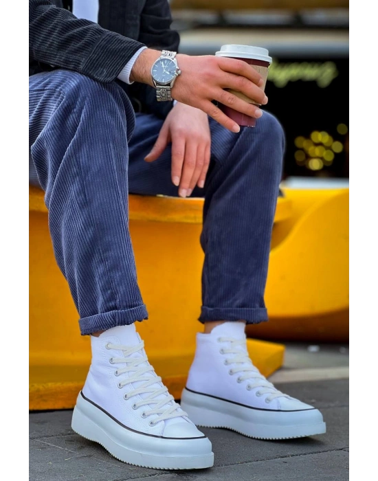 KB-CX-3 Kuback Uzun Beyaz Keten Beyaz Yüksek Taban Spor Ayakkabı