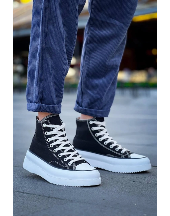 KB-CX-3 Kuback Uzun Siyah Keten Beyaz Yüksek Taban Spor Ayakkabı