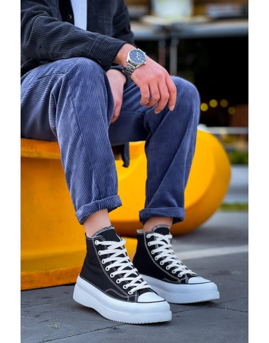 KB-CX-3 Kuback Uzun Siyah Keten Beyaz Yüksek Taban Spor Ayakkabı