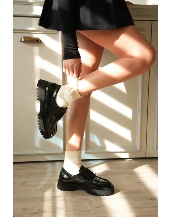 KB-KX6 Kuback Kömür Rugan Bağcıklı Günlük Unisex Ayakkabı