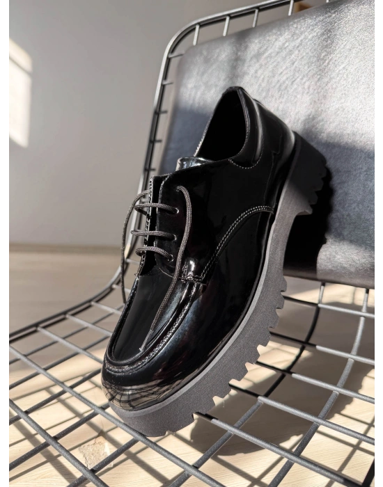 KB-KX6 Kuback Kömür Rugan Bağcıklı Günlük Unisex Ayakkabı