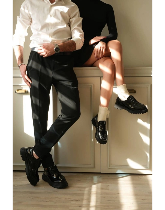 KB-KX6 Kuback Kömür Rugan Bağcıklı Günlük Unisex Ayakkabı