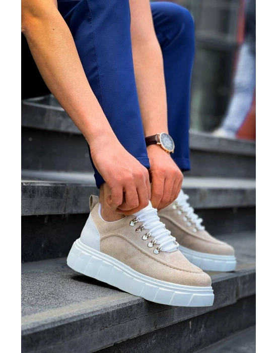 KB-X10 Kuback Bej Süet Beyaz Yüksek Taban Günlük Spor Ayakkabı
