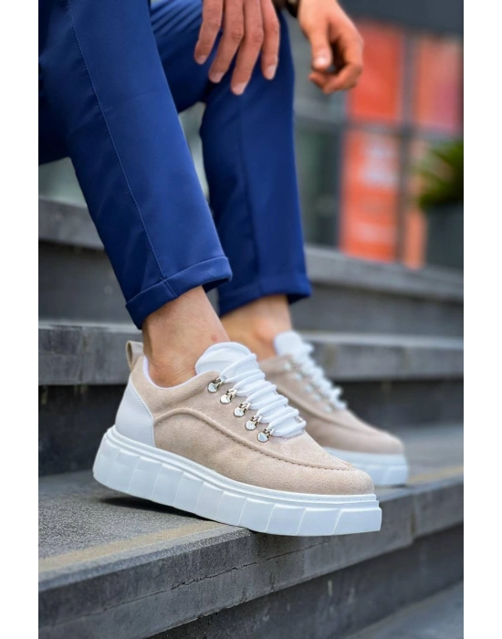 KB-X10 Kuback Bej Süet Beyaz Yüksek Taban Günlük Spor Ayakkabı