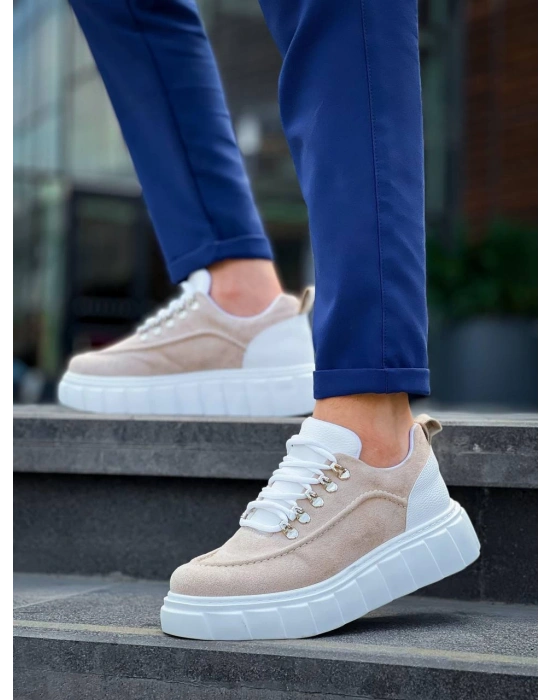 Kb-x10 Kuback Bej Süet Beyaz Yüksek Taban Günlük Erkek Spor Ayakkabı